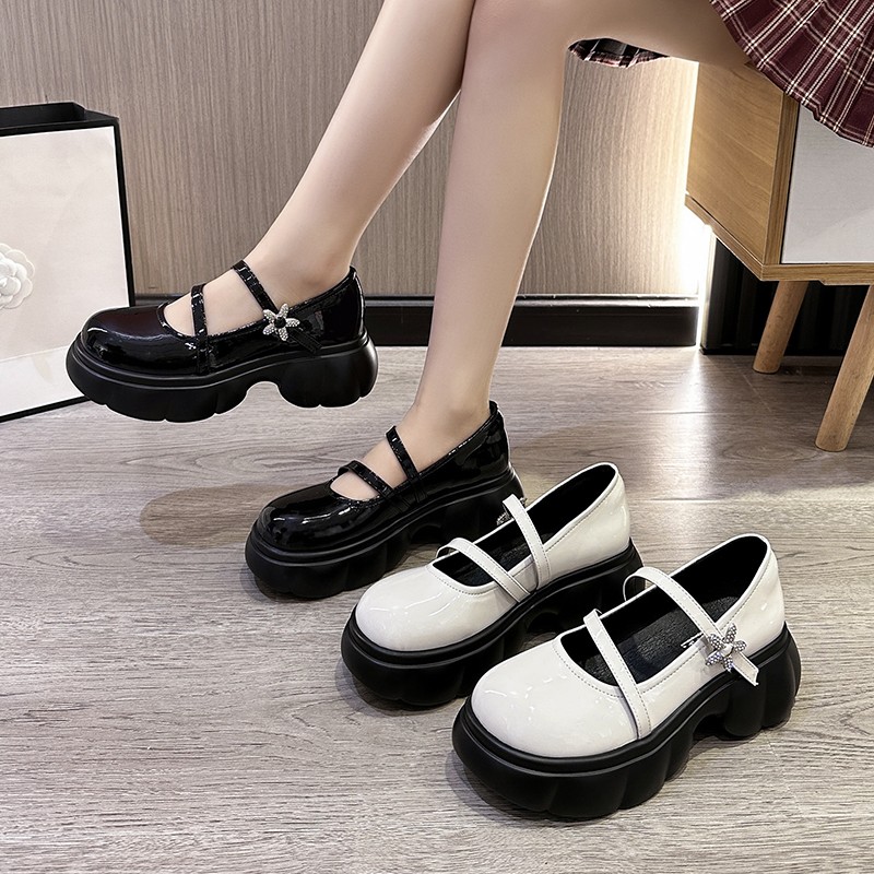 黑色圆头配裙子百搭复古厚底小皮鞋女2024新款春季法式玛丽珍单鞋