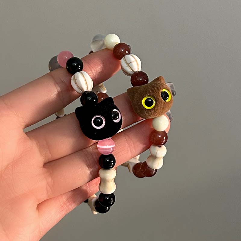 非金属陶瓷手链 S0364-1粉色天然石可爱猫猫头手链小众少女设计感