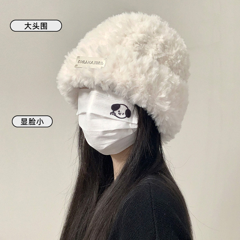 绒帽毛线帽子韩版女款百搭针织包头显脸小冬天白色保暖茸冷帽毛绒