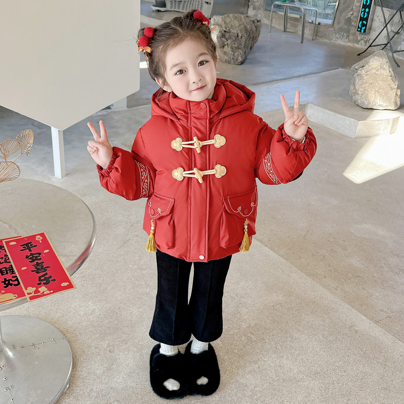 女童拜年服棉衣冬洋气女宝宝加厚喜庆过年棉服外套中国风新年棉袄