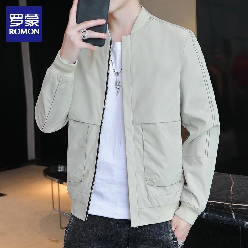 罗蒙纯色夹克外套男士春秋季新款棒球服潮流百搭休闲男装韩版修身