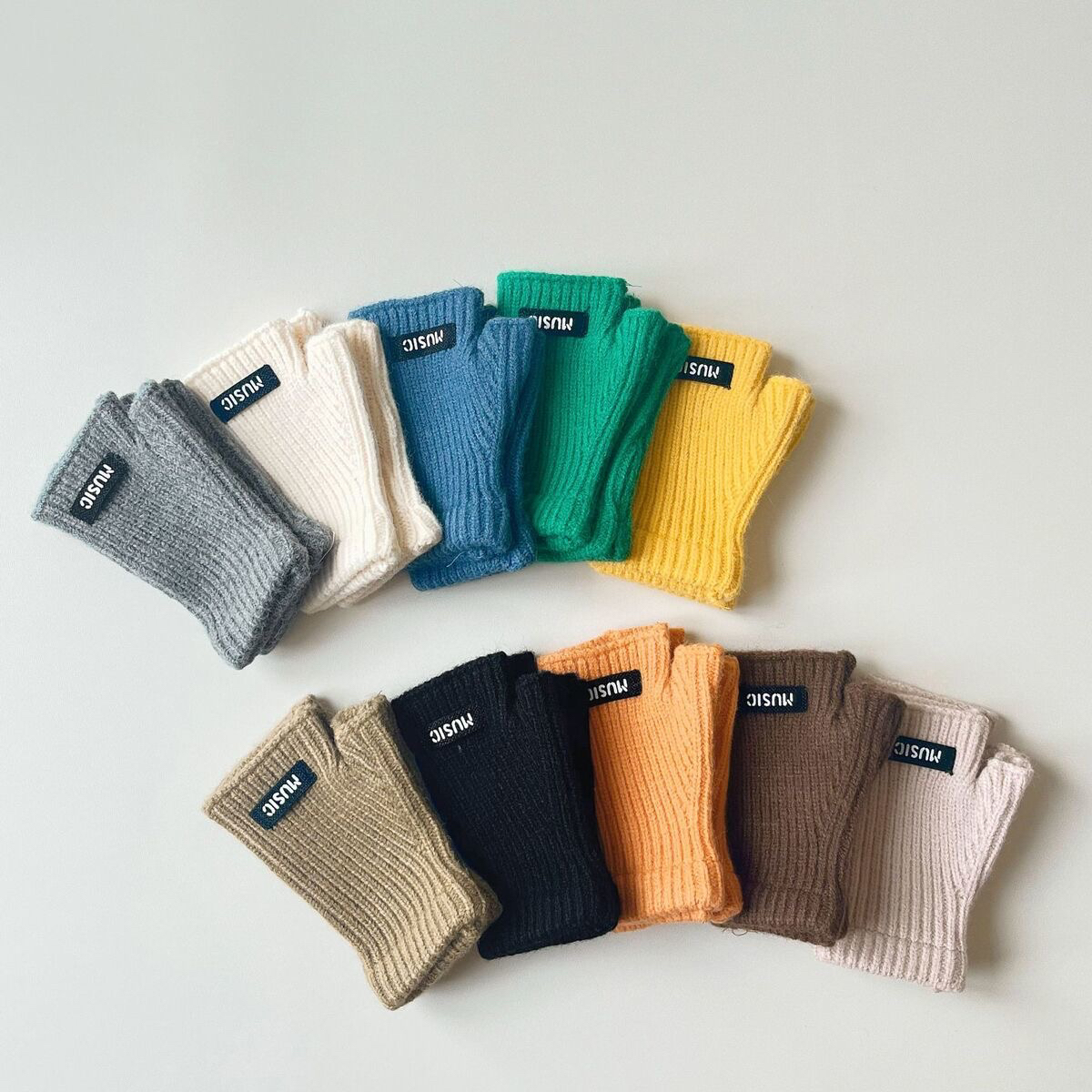 【鱼日】冬季2023韩版ins男童女童针织保暖半指毛线儿童百搭手套