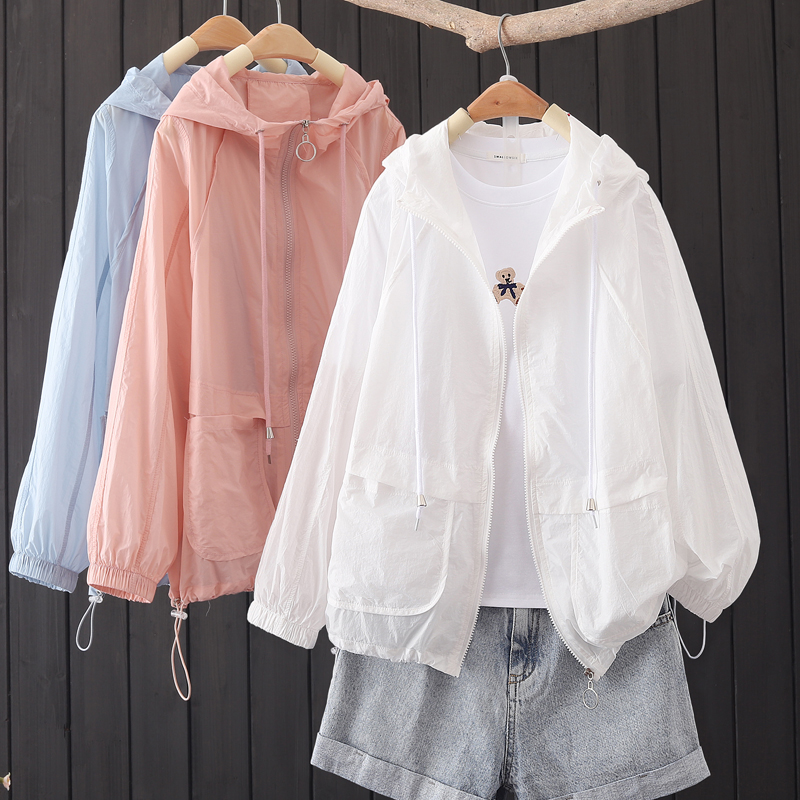 连帽防晒衣服女薄款2023夏季新款韩版宽松透气百搭外穿户外短外套