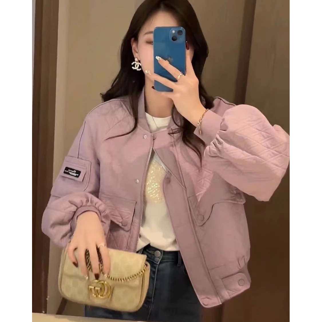 葛絮2023春秋新款棒球服外套女洋气甜美开衫百搭显瘦上衣菱格潮