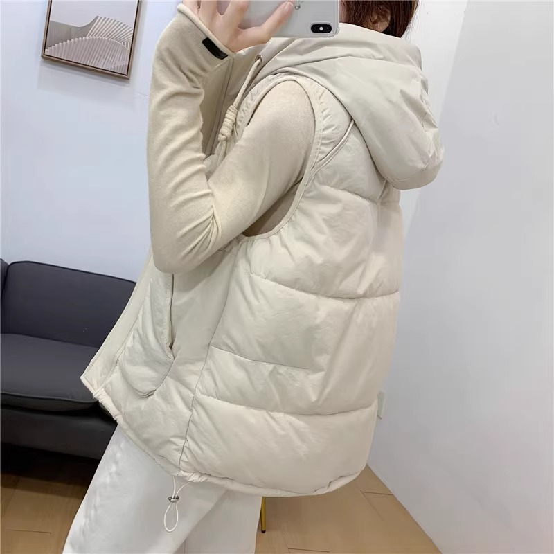 棉衣马甲女2023年冬装新款连帽短款无袖马夹外套外穿棉服背心
