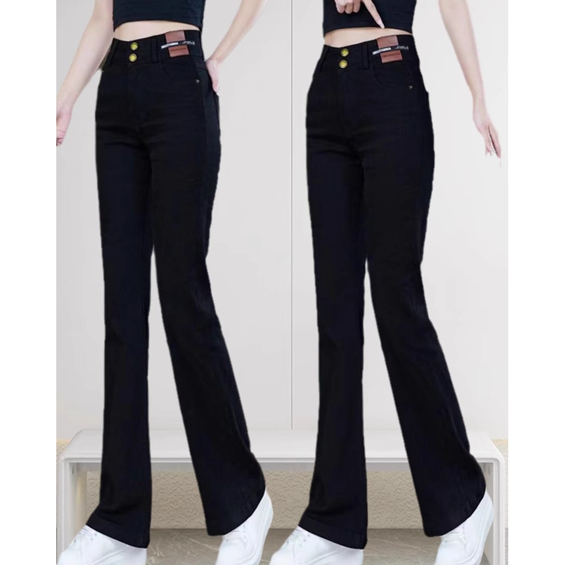 加绒微喇裤女牛仔裤2023秋冬季新款高腰修身显瘦喇叭裤马蹄长裤子