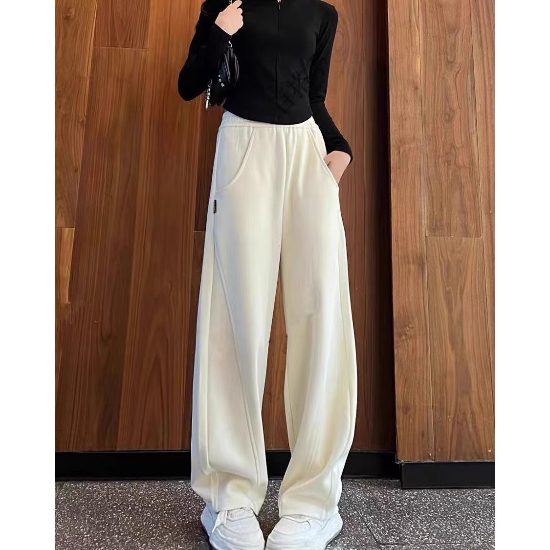 冬加绒加厚高腰休闲裤女拖地阔腿长裤2023秋冬新款百搭宽松直筒裤