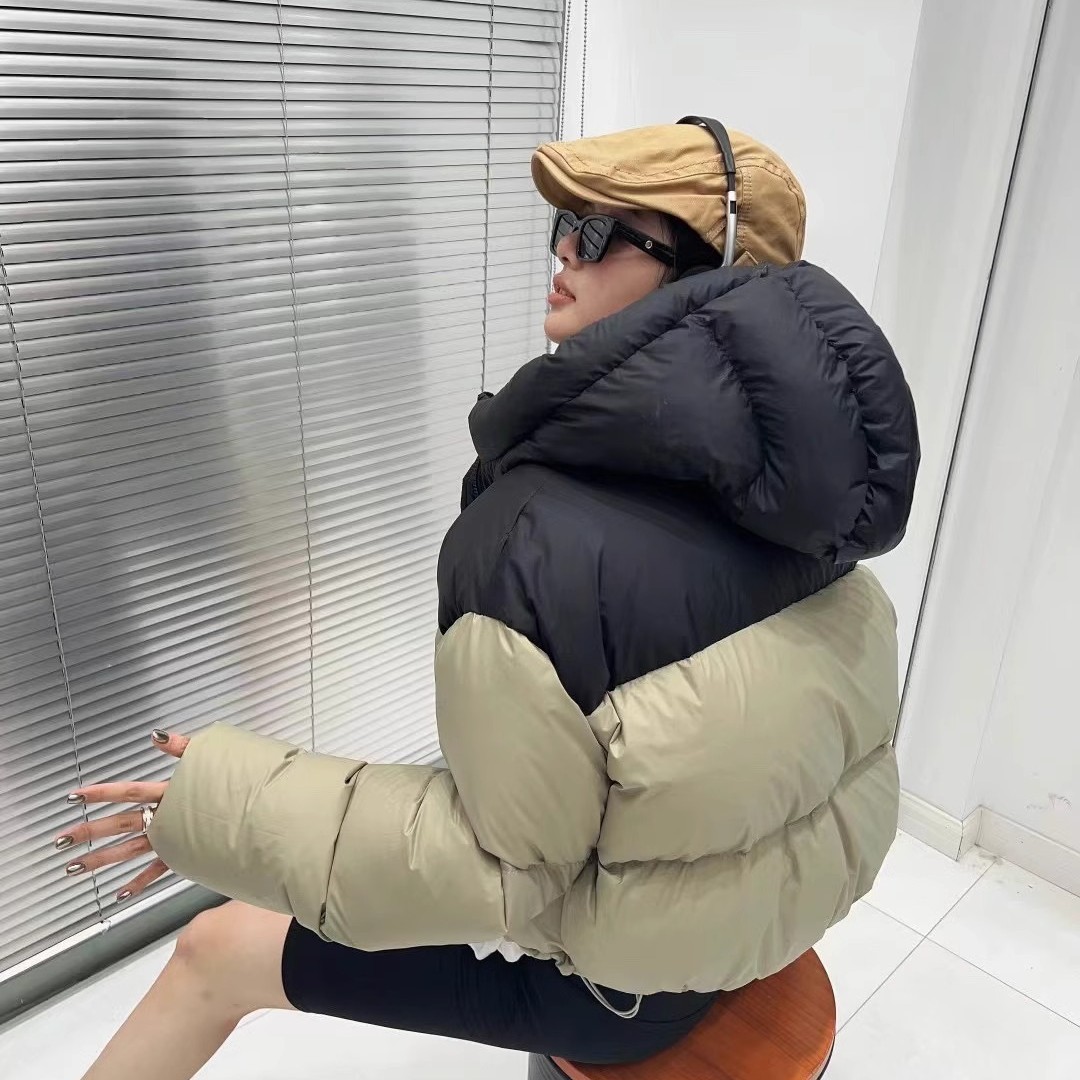 羽绒服女2023冬新款肯豆风拼色连帽面包服小个子短款显瘦加厚外套