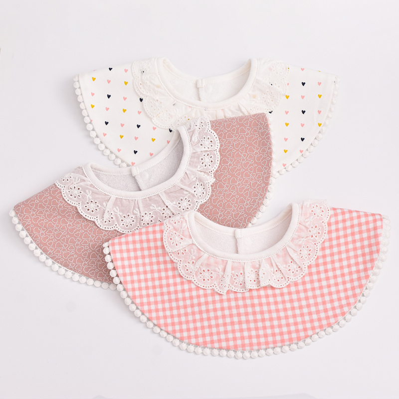 宝宝蕾丝男女宝口水巾加厚棉防水韩版