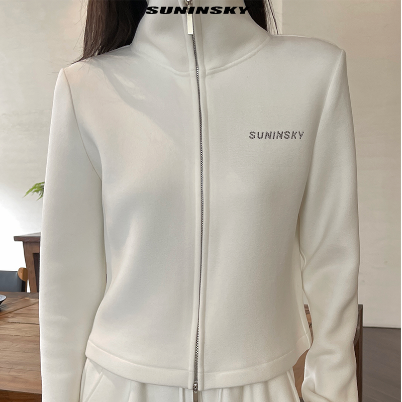 SUNINSKY烫钻上衣简约休闲拉链短款外套K312002