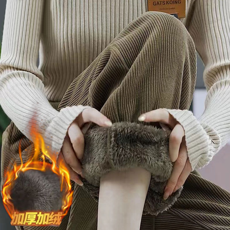 冬季大码加厚加绒北极绒裤子女2023新款女装宽松显瘦束脚哈伦裤子