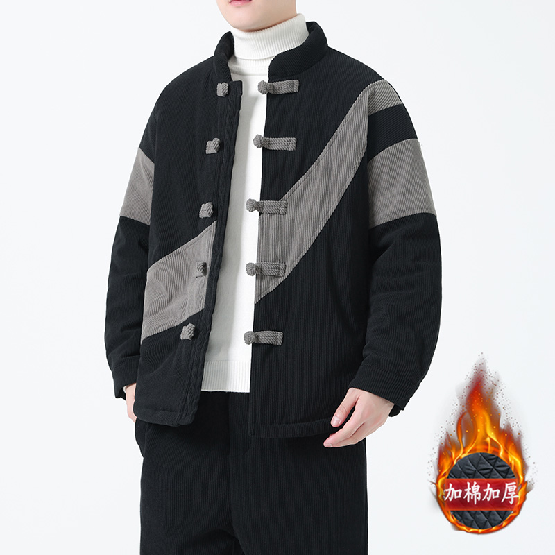 撞色复古风 冬季新款男士中国风棉衣唐装加厚保暖中式棉服外套男