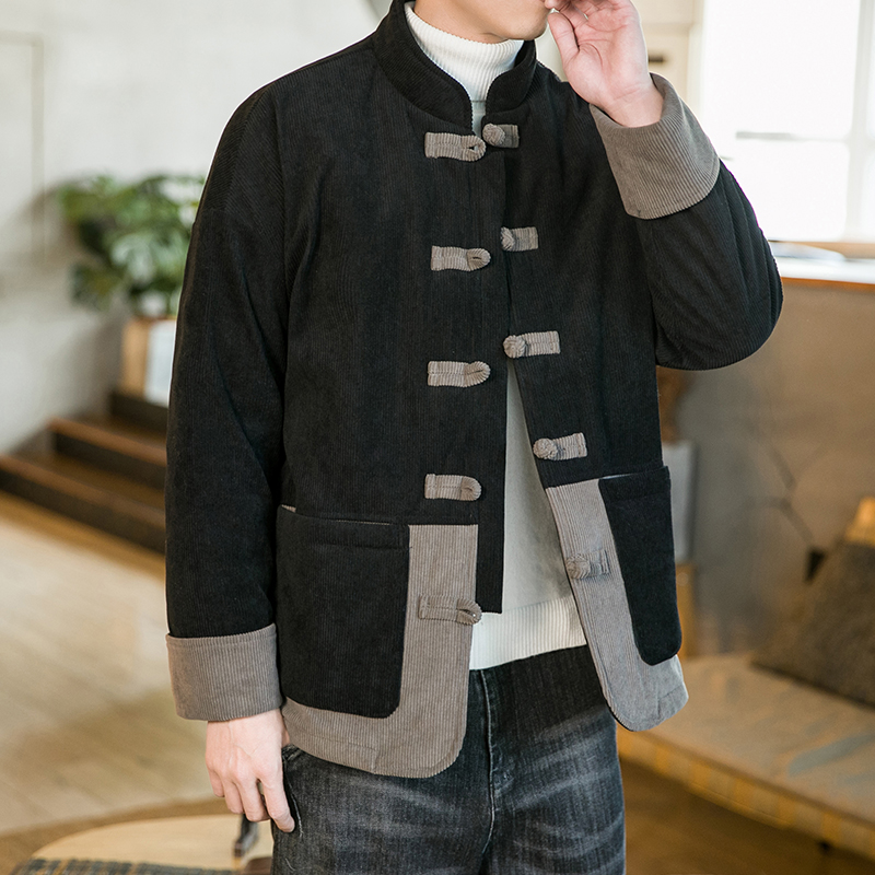 复古中国风 2023冬季新款唐装加厚保暖棉衣灯芯绒立领棉服外套男