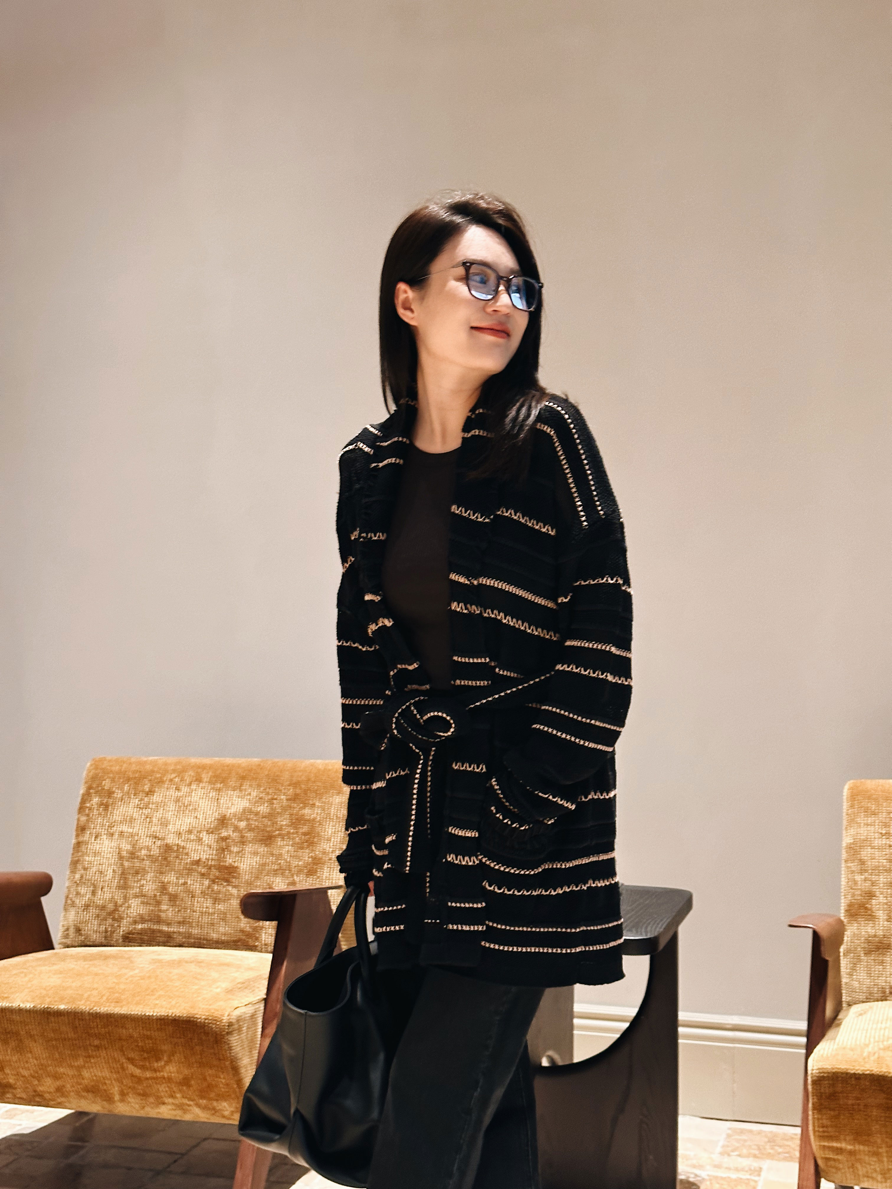 【才团团专属】NOMA HUO法式收腰条纹针织开衫