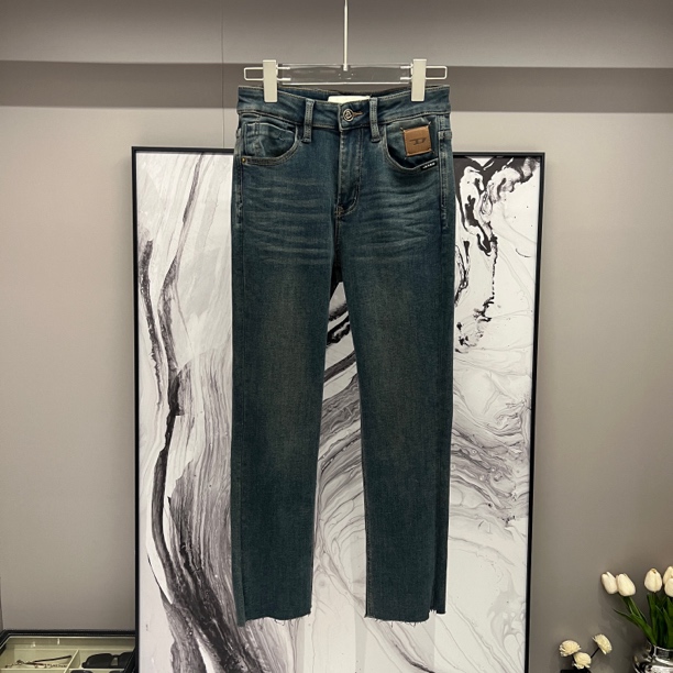 SEA VOICE加绒保暖九分烟管裤 高腰显瘦水洗小脚牛仔裤23108