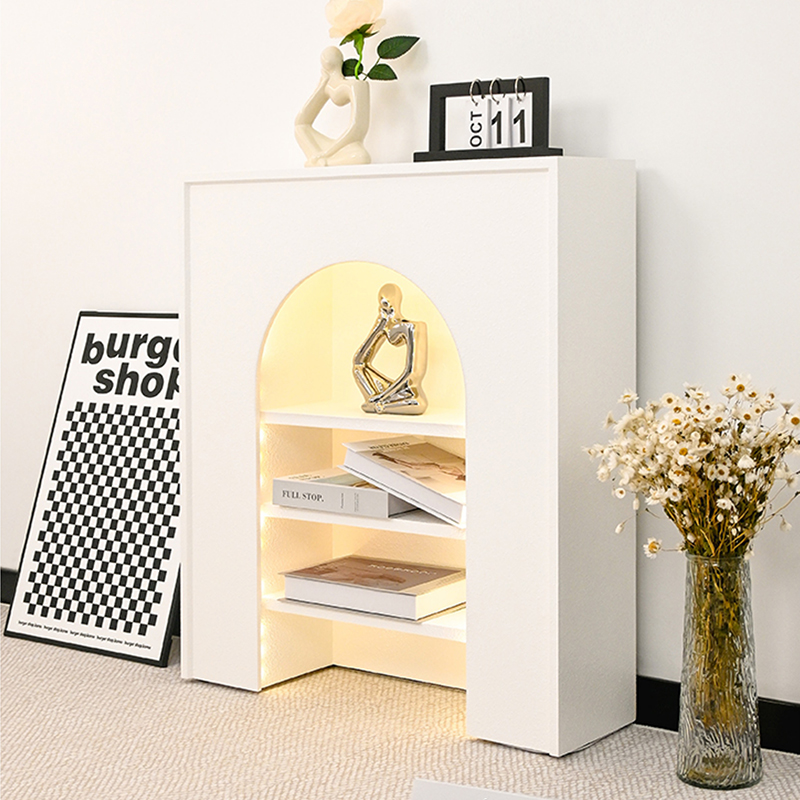 法式ins风客厅装饰壁炉柜仿真北欧白色展示玄关柜美式置物架带灯