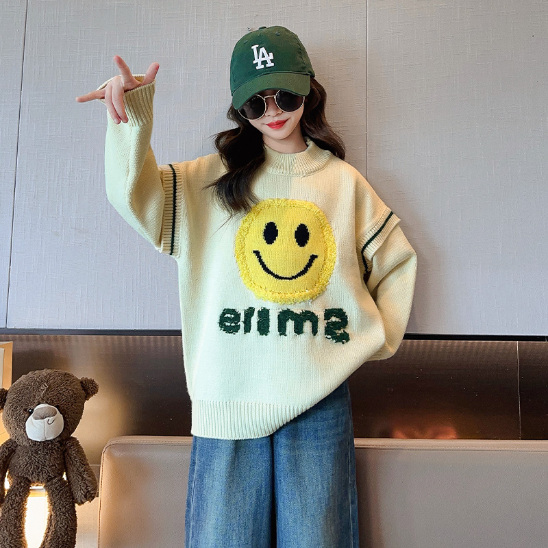 女童洋气毛衣2024新款春装中大童女孩韩版针织上衣儿童6-12岁潮款