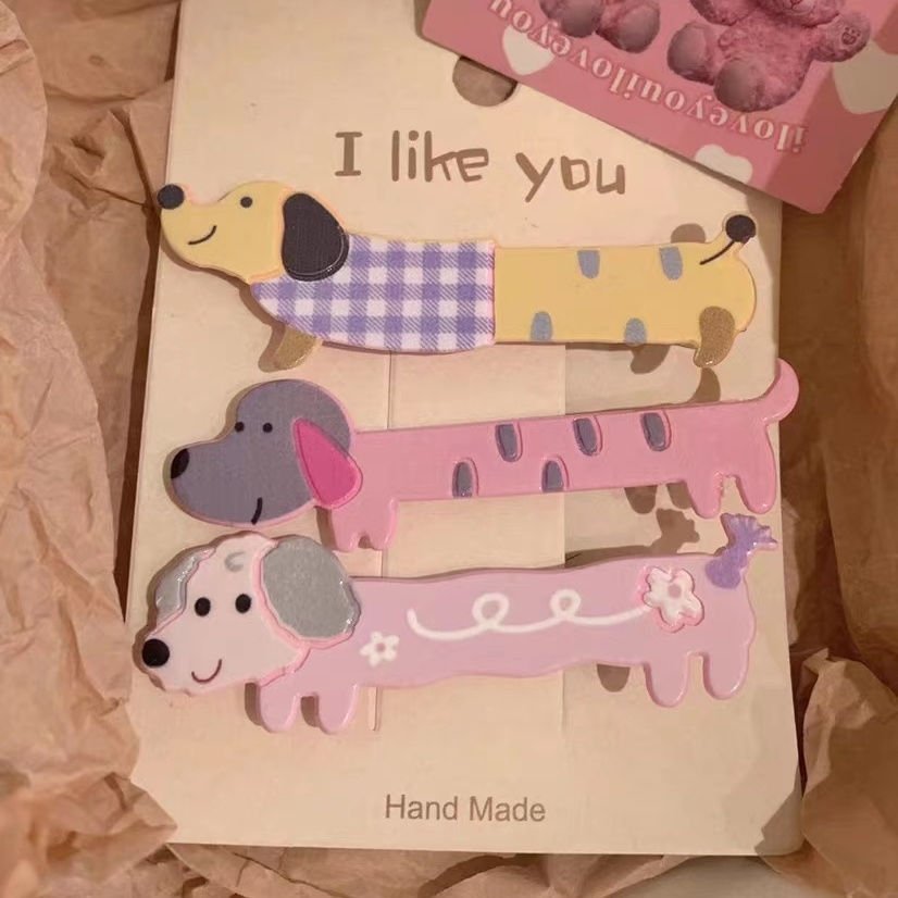 非金属发饰 可爱小狗发夹甜美卡通少女心鸭嘴夹长夹刘海夹碎发夹