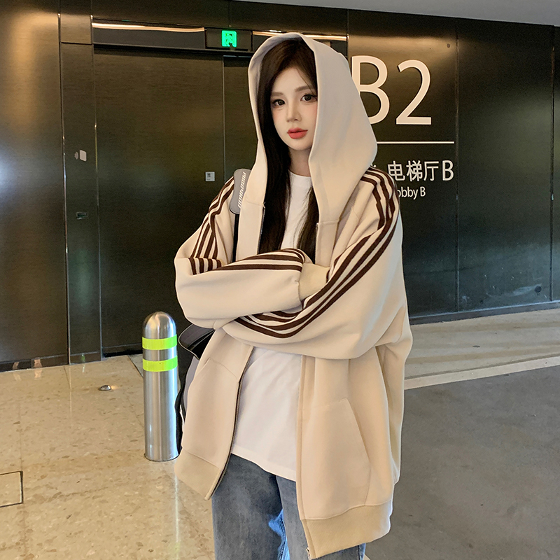 春秋大码女装微胖mm遮肚宽松连帽卫衣外套减龄休闲长袖上衣