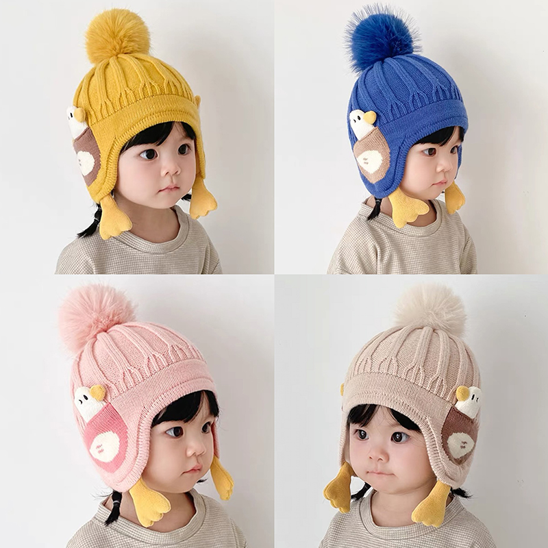 宝宝帽子秋冬款婴儿可爱超萌毛线帽儿童保暖套头帽男童女宝护耳帽