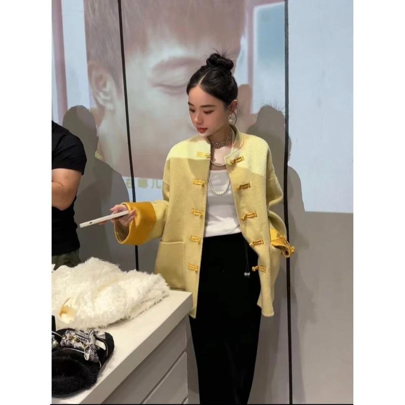 新中式大衣女秋冬2023年新款时尚宽松高级感国风盘扣外套小香风