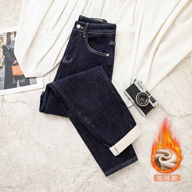 加绒加厚牛仔裤女2023年冬装韩版洋气高腰宽松显瘦哈伦老爹垮裤潮