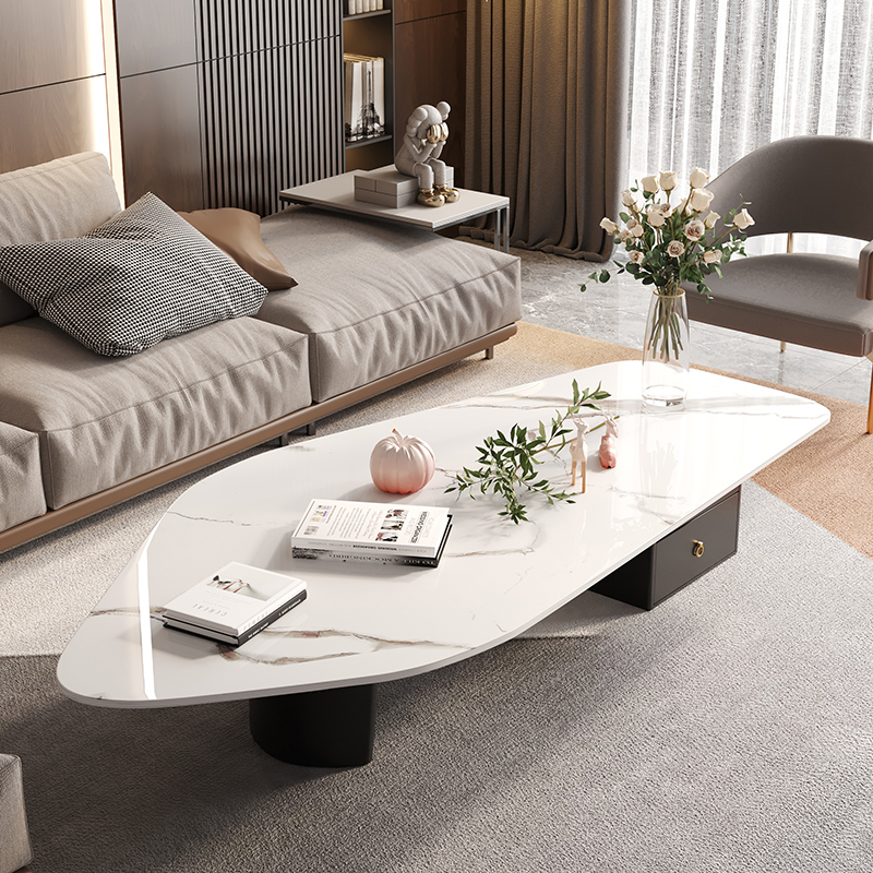 岩板茶几客厅家用小户型桌子客厅茶几简约现代轻奢异形茶几高级感