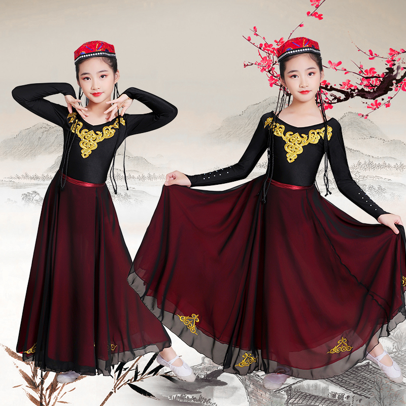 新款儿童新疆舞蹈服装演出服大摆裙少数民族表演服维吾族练功服女