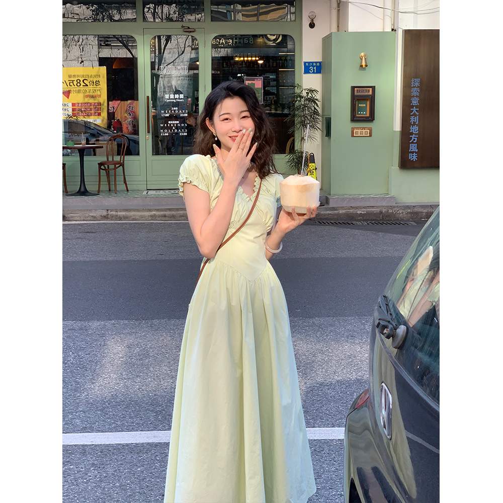 EIA一尧【白月光2.0】小众气质高级感V领连衣裙女夏季设计感长裙