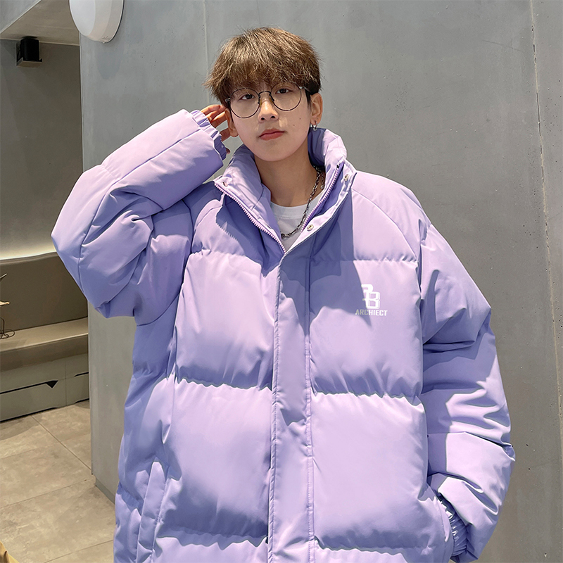 三防晋江紫色棉服外套男冬季oversize面包服潮牌高级立领棉袄棉衣