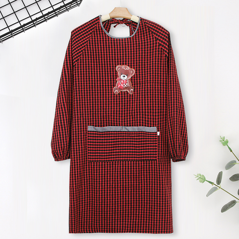 纯棉老粗布围裙长袖厨房韩版时尚防油防污可爱罩衣成人男女工作服