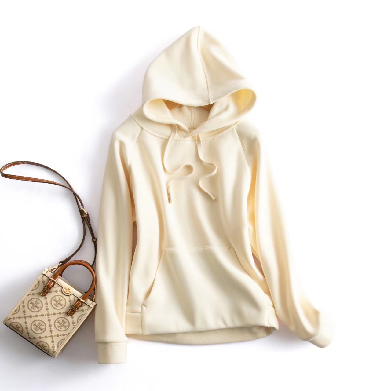 KQ  N2961       连帽抽绳插肩袖纯色休闲加绒卫衣（卡码拍大）