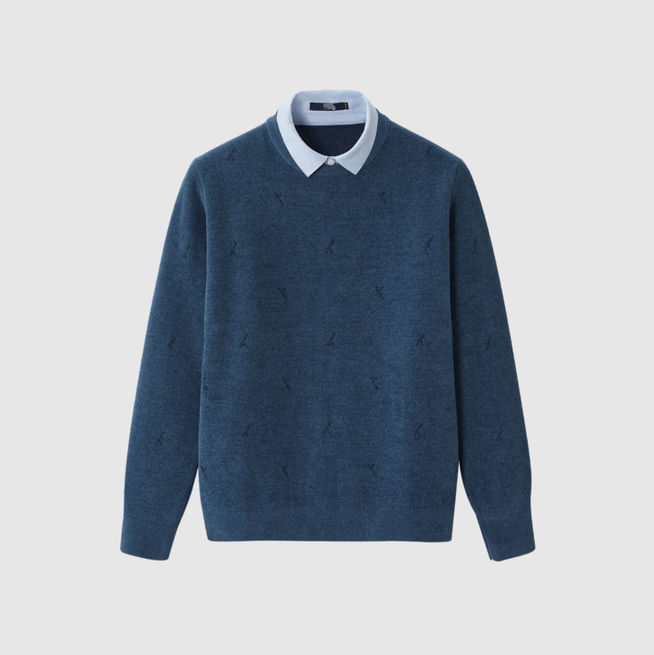 N2819W  男士保暖针织衫柔软水柔绒男士假两件双领毛衣（卡码拍大）