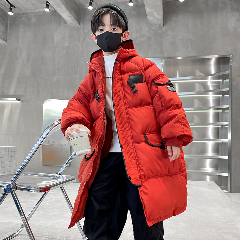 男童冬装棉服2023新款儿童加长款棉衣男孩冬季外套红色过年衣服潮