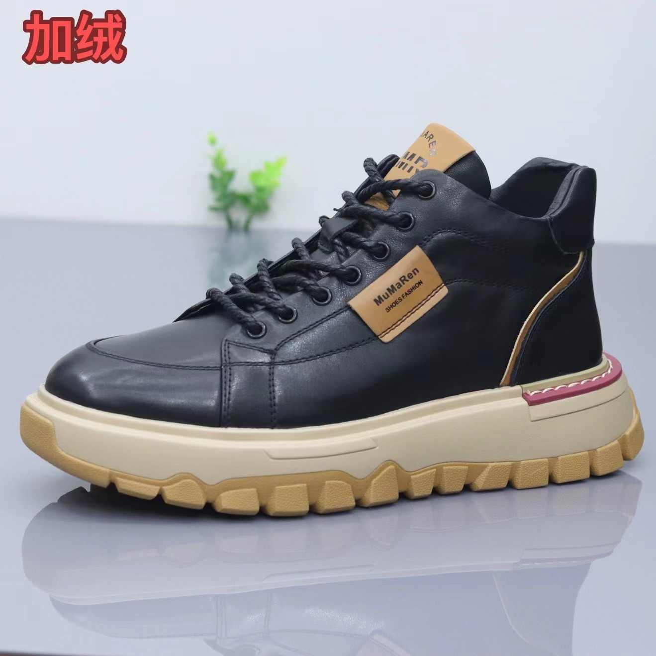 头层牛皮秋冬新款加绒保暖真皮男士高帮时尚黑色马丁靴百搭男鞋