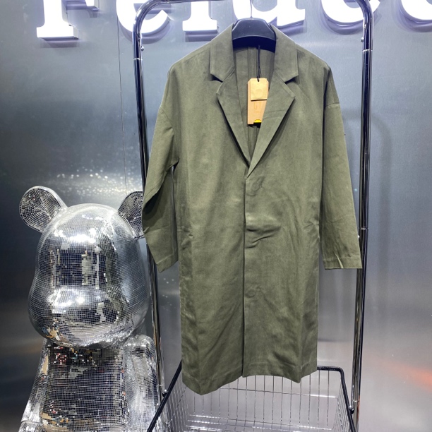 <大仓>F2男士休闲时尚中长款军绿色大衣111713