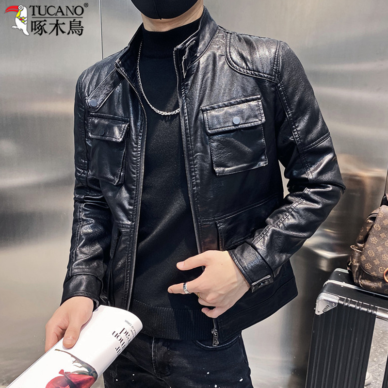 TUCANO/啄木鳥专柜正品海宁皮衣男士休闲皮夹克立领机车外套潮流