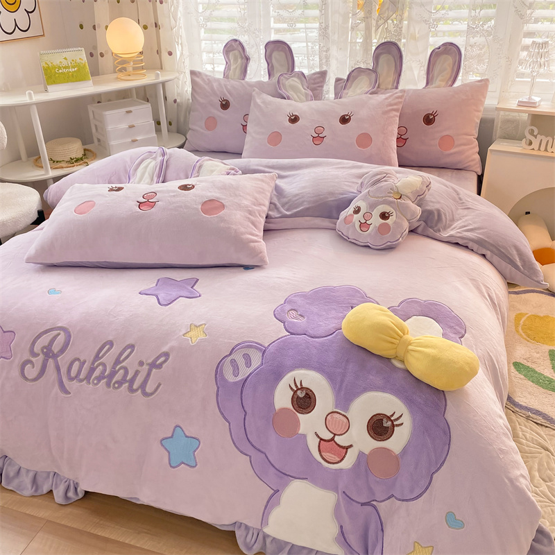 【羊羊】牛奶绒卡通双面加厚保暖宝宝绒五件套 YBYB星戴兔