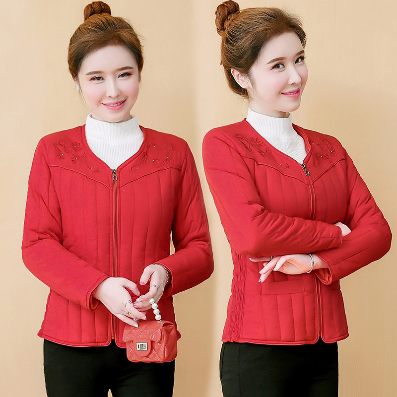 中老年妈妈装短款保暖棉服内穿小棉袄修身秋冬大码女士棉衣圆领