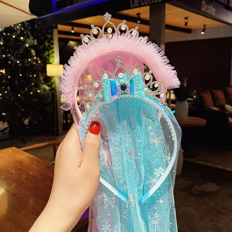 儿童公主风头纱发夹立体皇冠网纱顶夹花童生日披纱甜美小女孩发箍