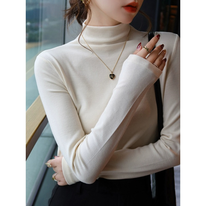 爆款内搭半高领加绒加厚打底衫女秋冬2023修身显瘦中领上衣t恤女