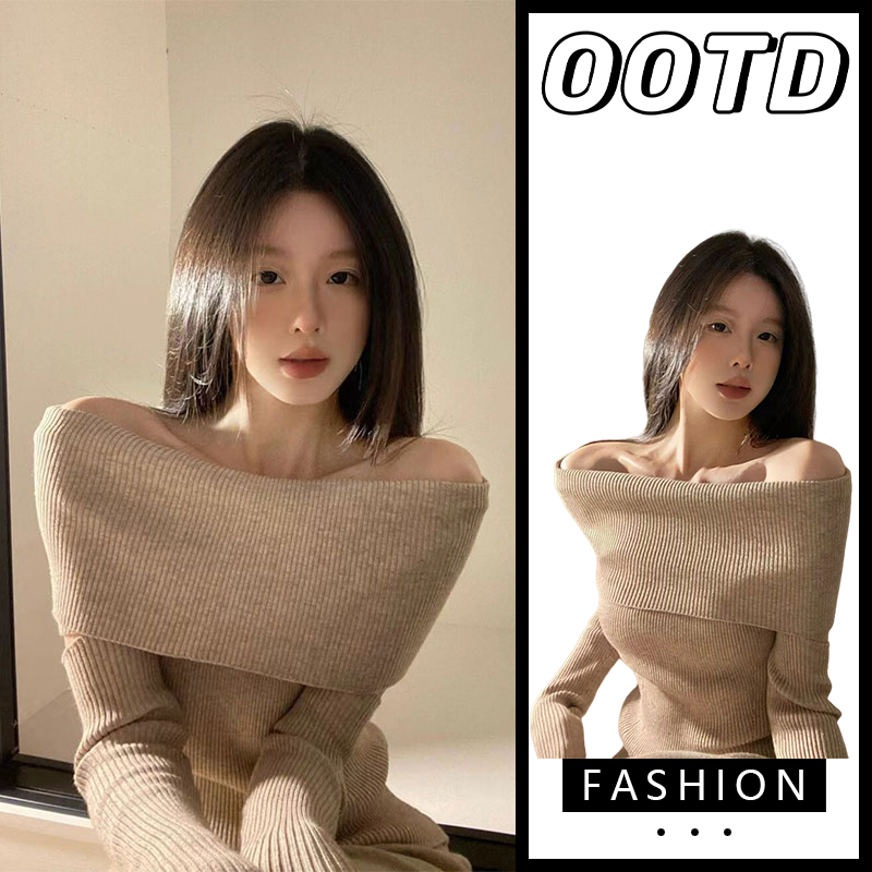 毛针织衫女士秋冬季长袖内搭短款一字肩百搭显瘦气质性感露肩时尚