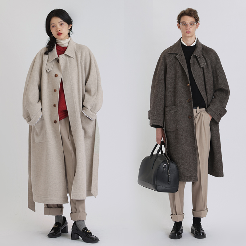 ULD/永恒经典中古宽人字纹双面尼大衣 男女同款