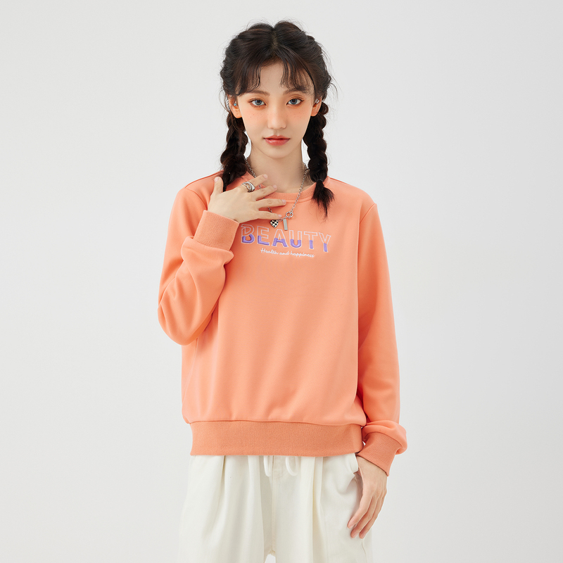 快鱼2022冬常规套头加绒圆领刺绣卫衣女时尚休闲打底上衣22W8002