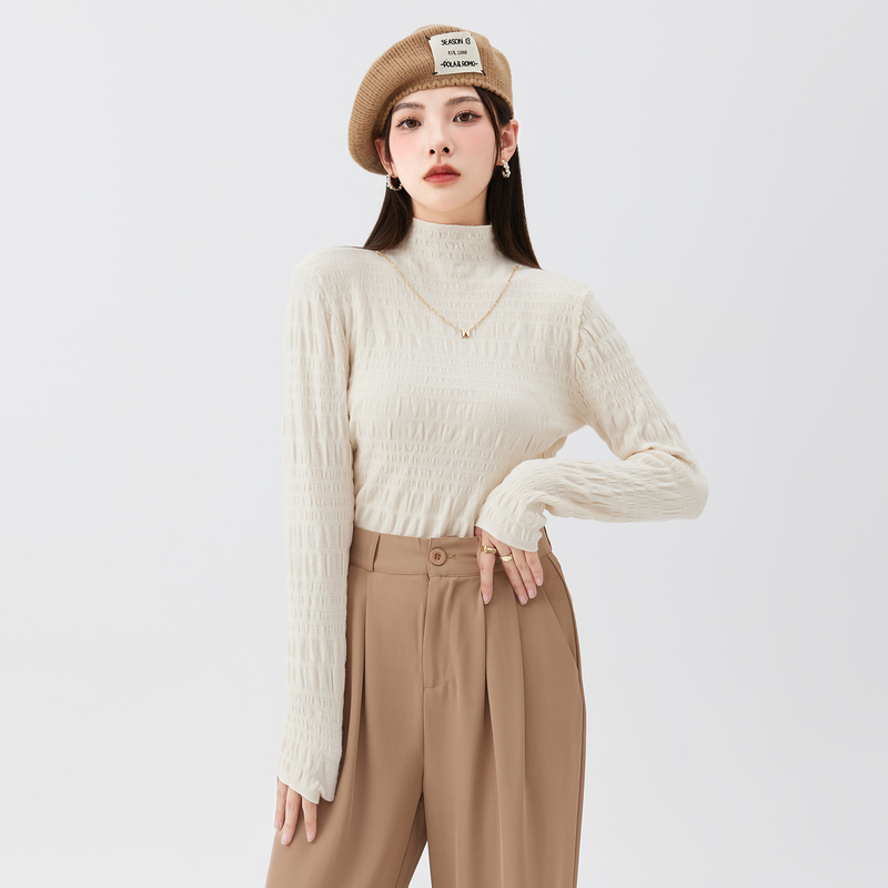 快鱼2022冬新款女小高领套头纯色毛衣链条设计休闲上衣22M7030