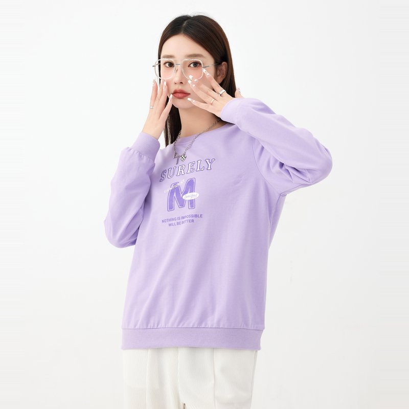 快鱼2023新春女卫衣圆领休闲多色胸前字母潮流宽松打底衫13W5015