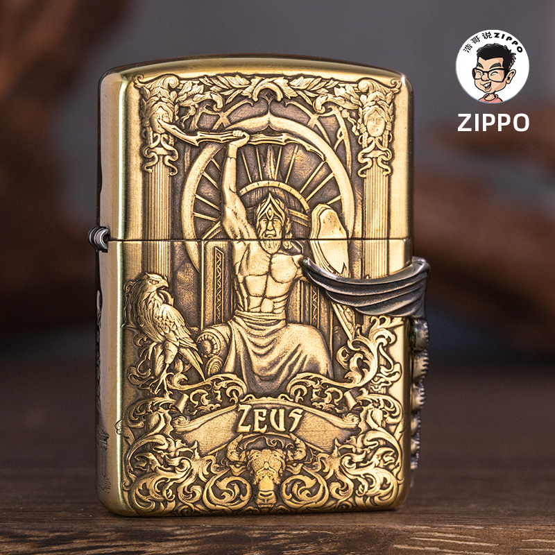 ZIPPO千语宙斯/波塞冬/女战士黄铜盔甲DIY男士个性防风煤油火机