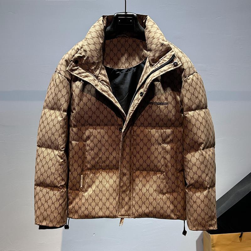 男款羽绒服高端字母刺绣冬季潮牌休闲短款外套宽松大码保暖棉服男