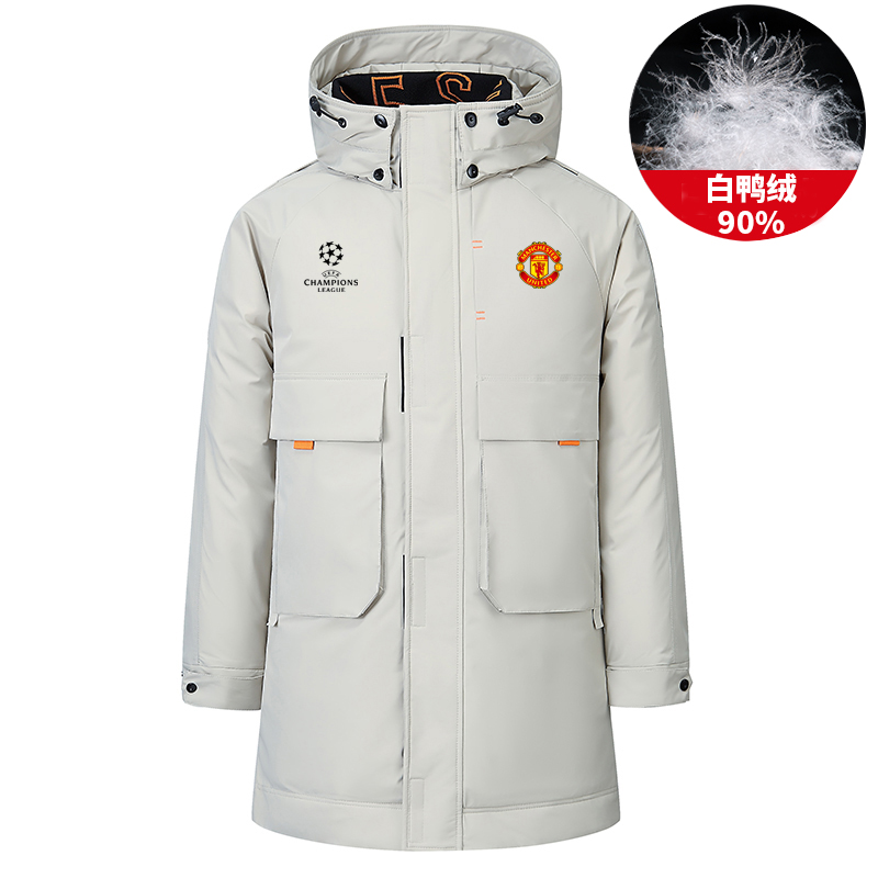曼联C罗足球迷冬季加厚中长款棉服男大口袋运动休闲保暖工装外套