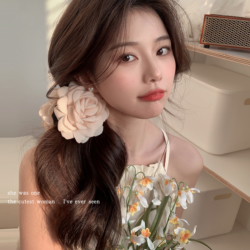 立体玫瑰花抓夹花朵发夹女盘发头花后脑勺鲨鱼夹法式慵懒发卡新款